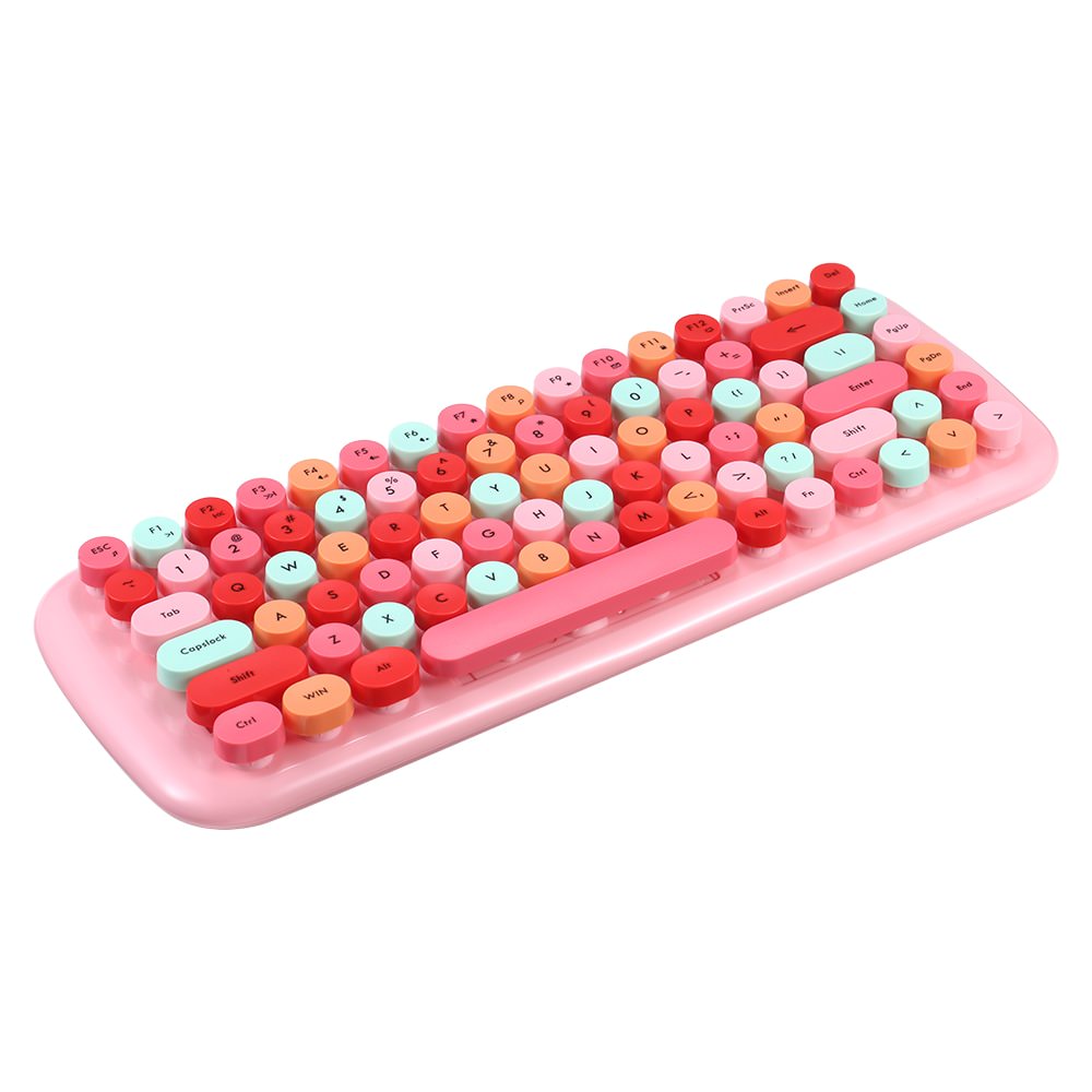 kawaii retro wireless round keys keyboard anime kawaii aesthetic desk decor keyboard mouse set roomtery