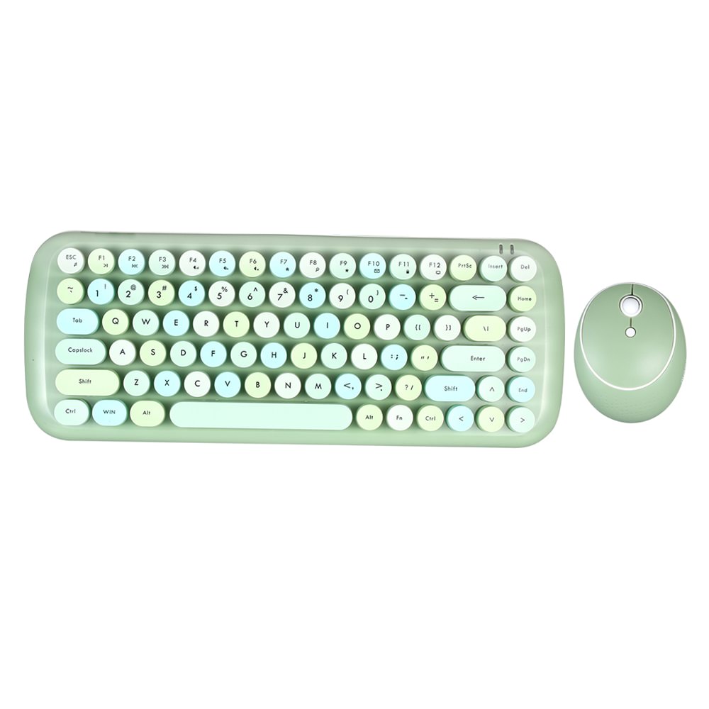 kawaii retro wireless round keys keyboard anime kawaii aesthetic desk decor keyboard mouse set roomtery