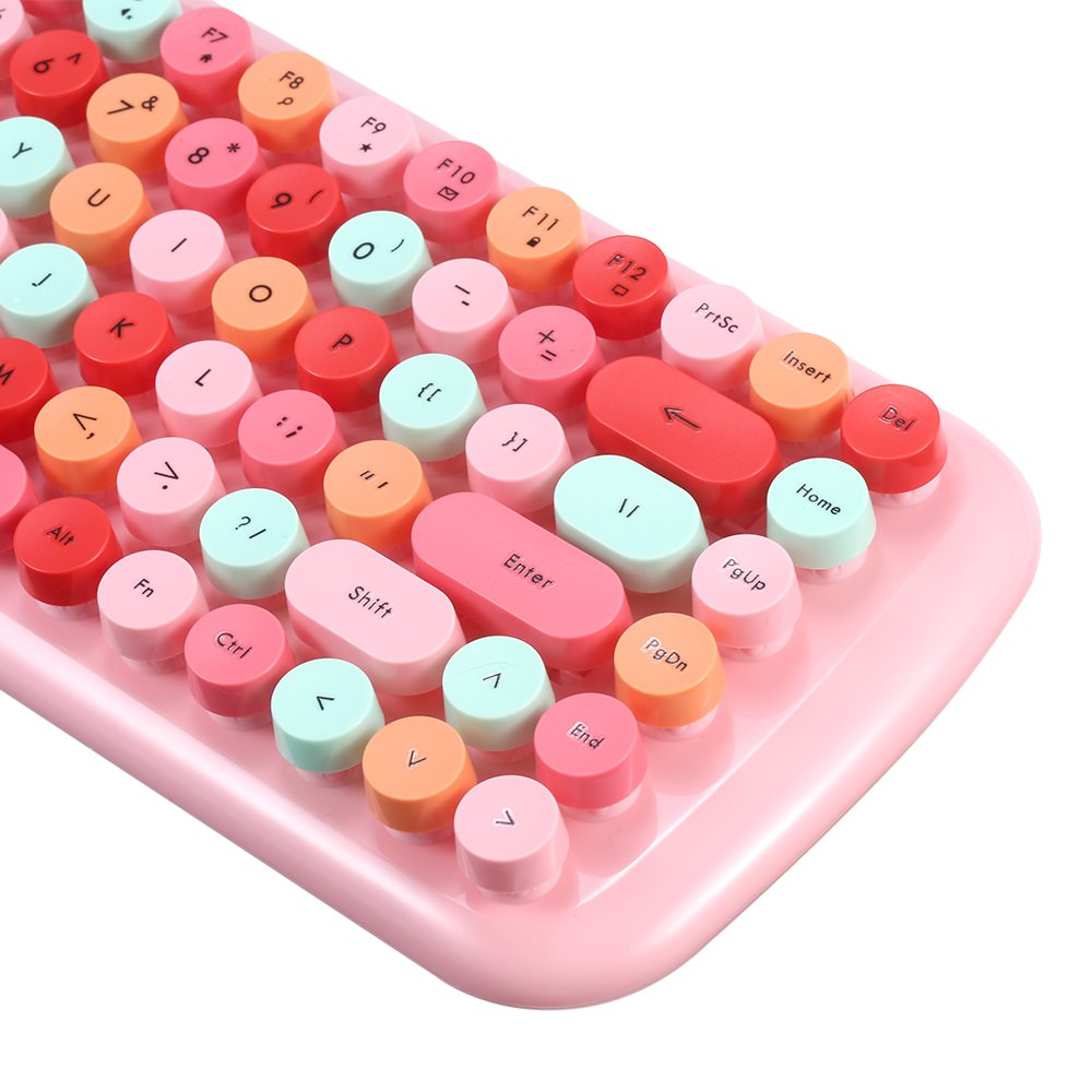 kawaii retro wireless round keys keyboard anime kawaii aesthetic desk decor keyboard mouse set roomtery