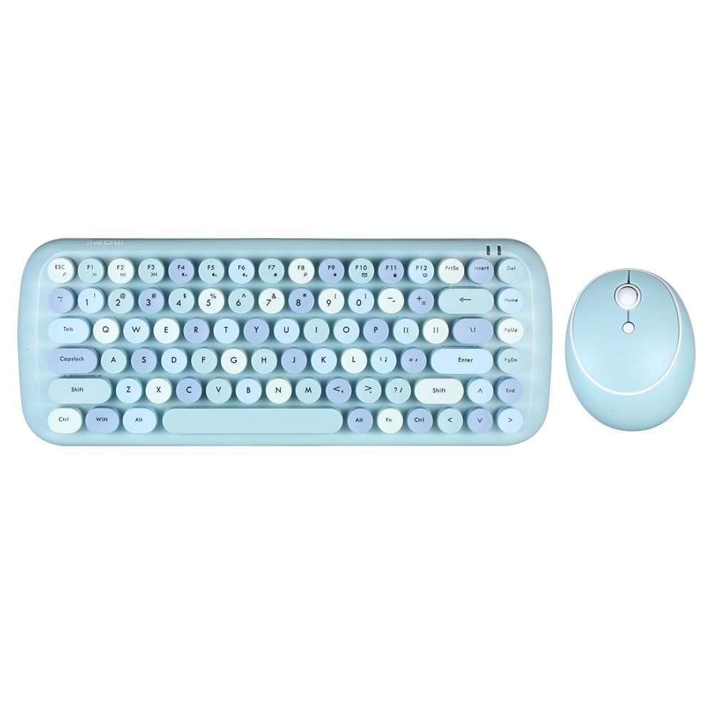 kawaii retro wireless round keys keyboard anime kawaii aesthetic desk decor keyboard mouse set roomtery