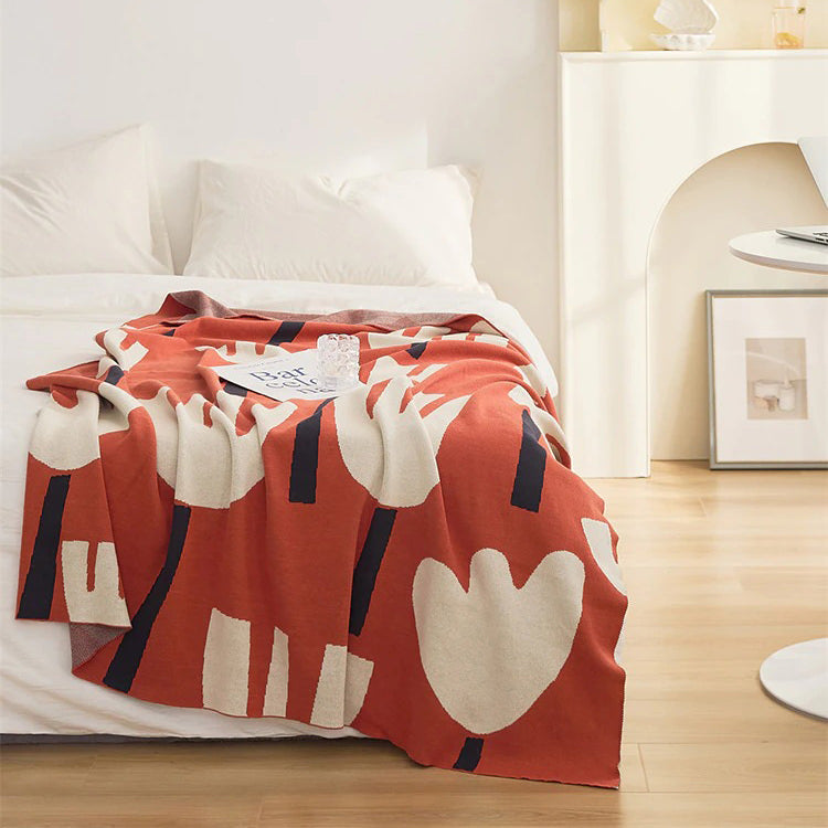 modern art tulip print knitted cotton throw blanket sofa cover room decor roomtery