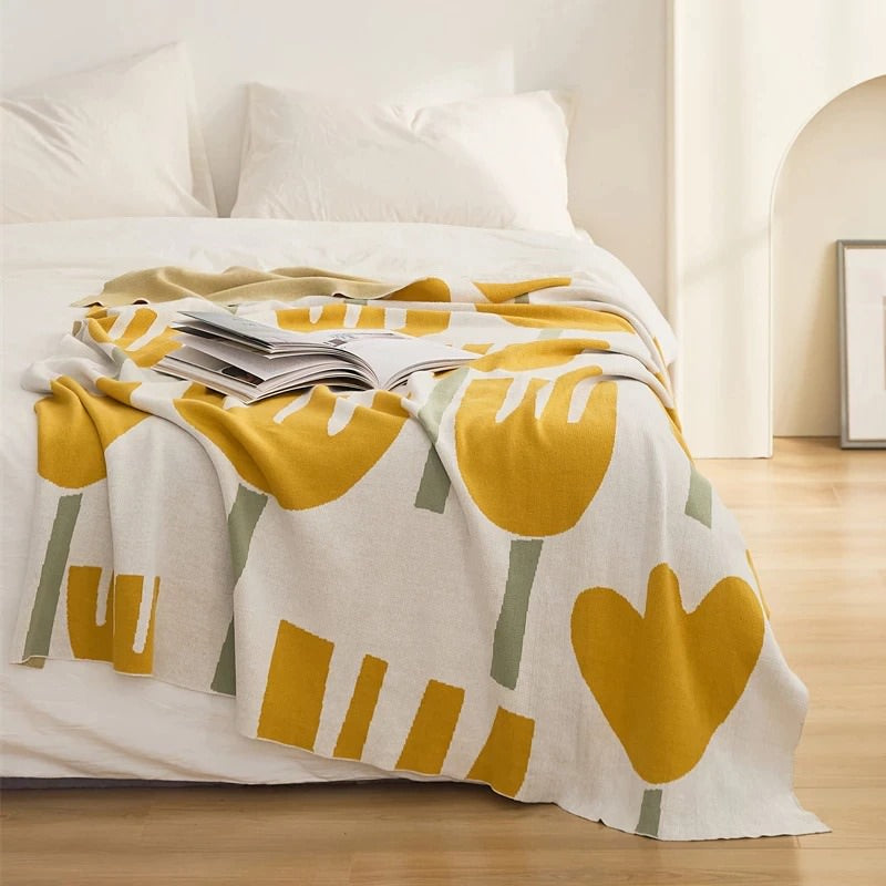 modern art tulip print knitted cotton throw blanket sofa cover room decor roomtery