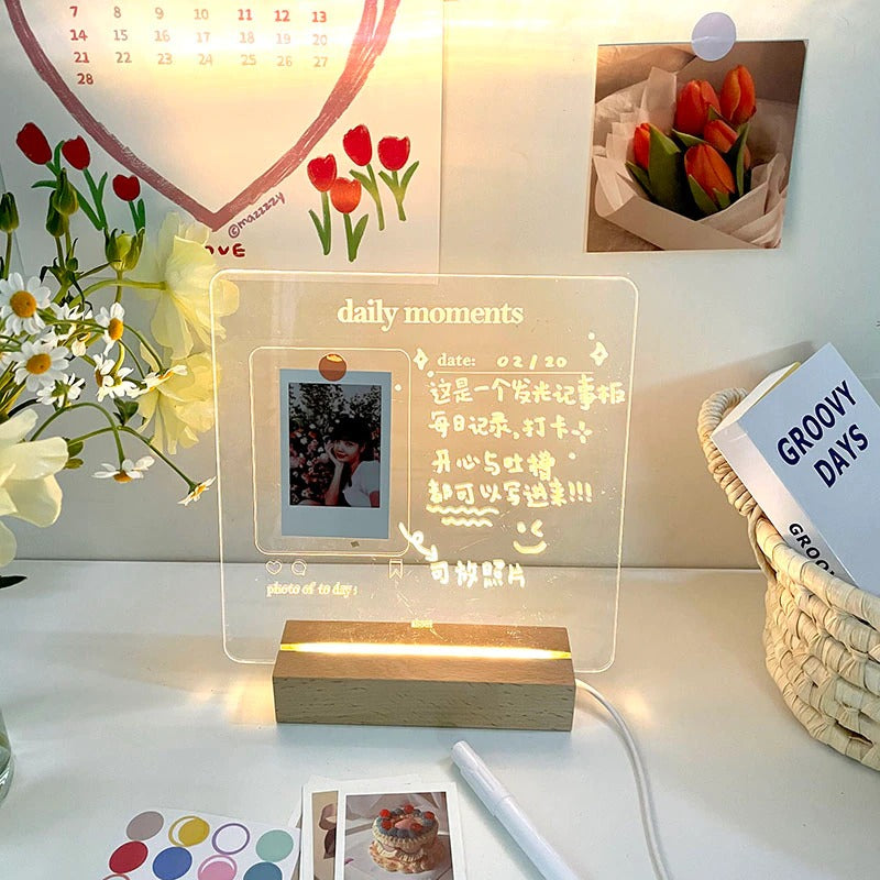 korean aesthetic room acrylic memo note board led wooden stand roomtery