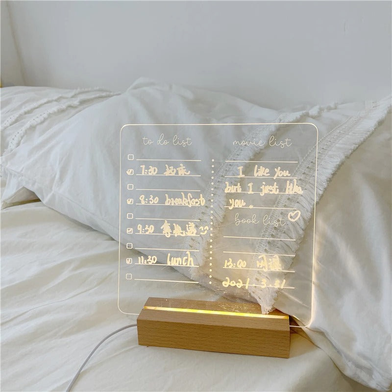 korean aesthetic room acrylic memo note board led wooden stand roomtery