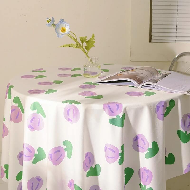 korean aesthetic pastel tulip print tablecloth roomtery