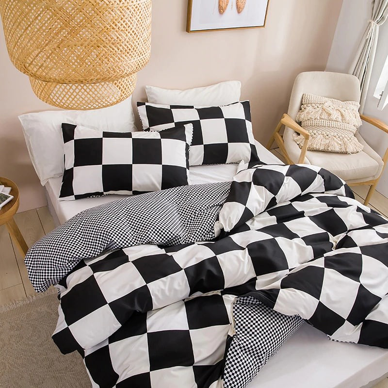 large black and white checkered kidcore aesthetic bedding set roomtery