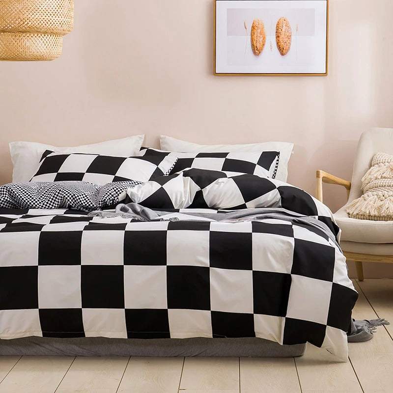 large black and white checkered kidcore aesthetic bedding set roomtery