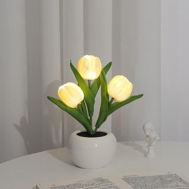 led potted tulip night light flower lamp roomtery
