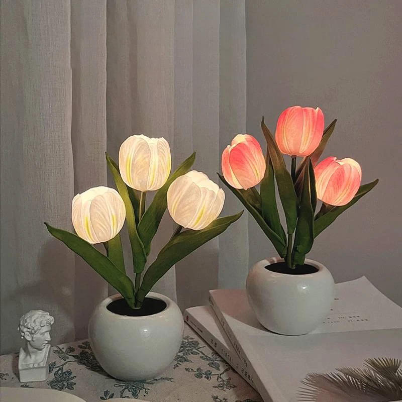 led potted tulip night light flower lamp roomtery