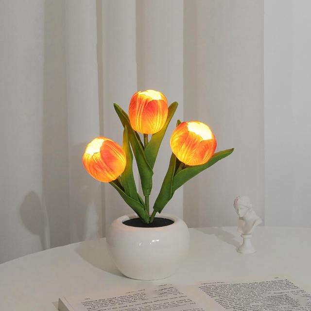 led potted tulip night light flower lamp roomtery