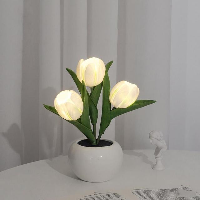 led potted tulip night light flower lamp roomtery