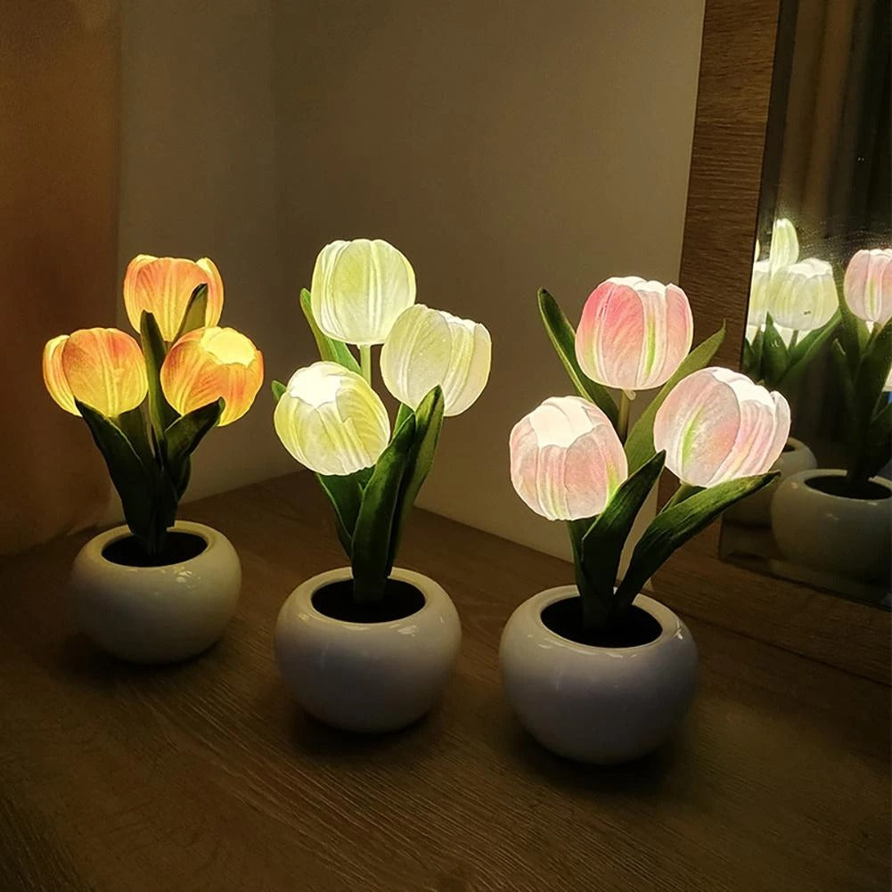 led potted tulip night light flower lamp roomtery