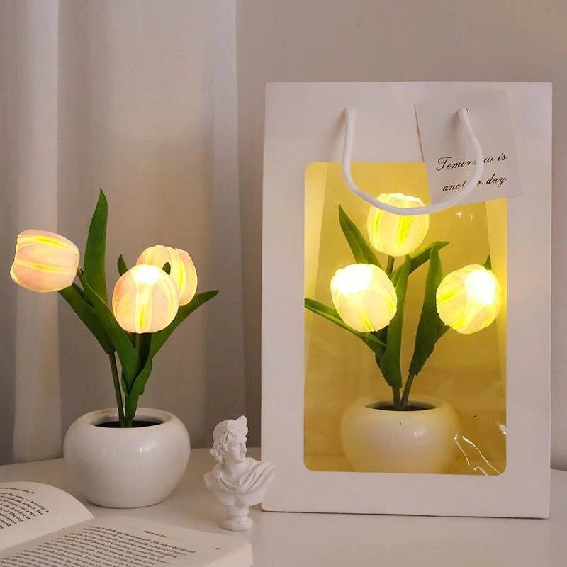 led potted tulip night light flower lamp roomtery