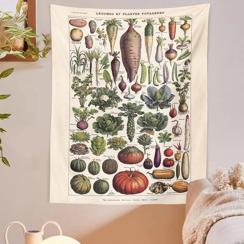 les legumes vegetables botanical educational aesthetic tapestry roomtery