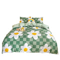 daisy flower checkered green aesthetic bedding set decor roomtery 