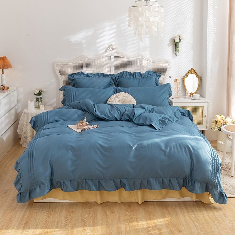 kawaii korean aesthetic ruffle bedding set roomtery