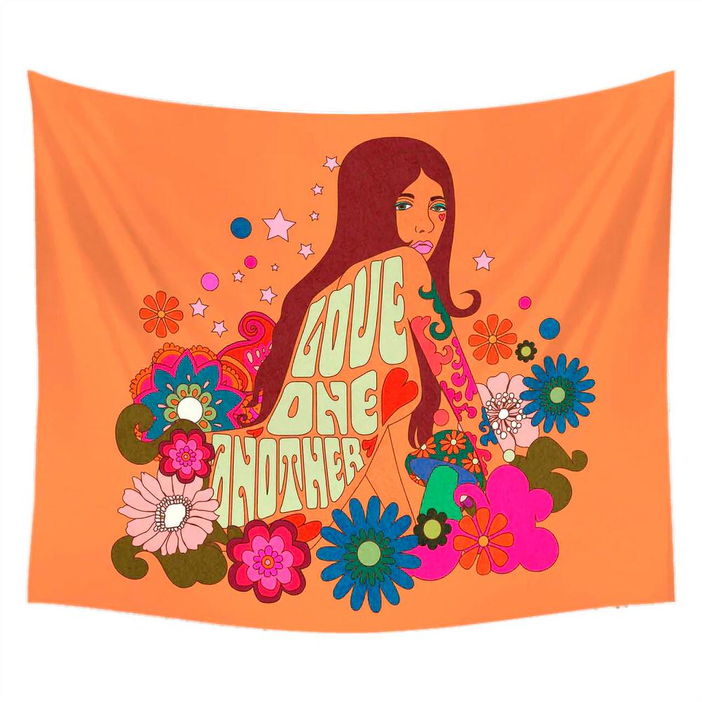 indie room aesthetic bright tapestry with girl in flowers