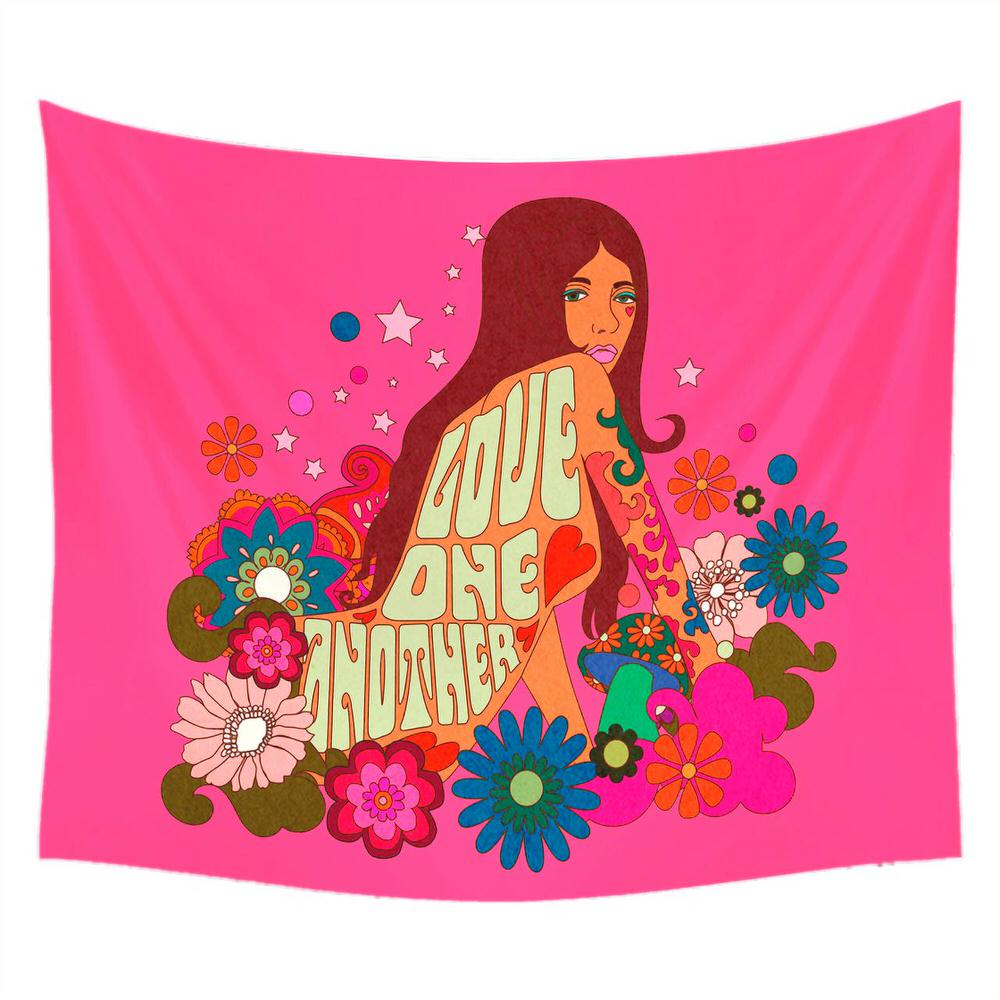 indie room aesthetic bright tapestry with girl in flowers