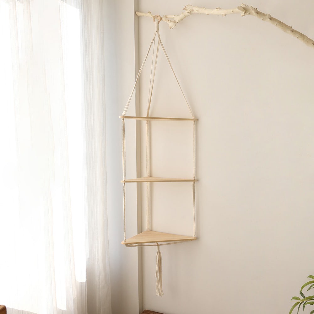 macrame wall hanging boho aesthetic corner shelf roomtery