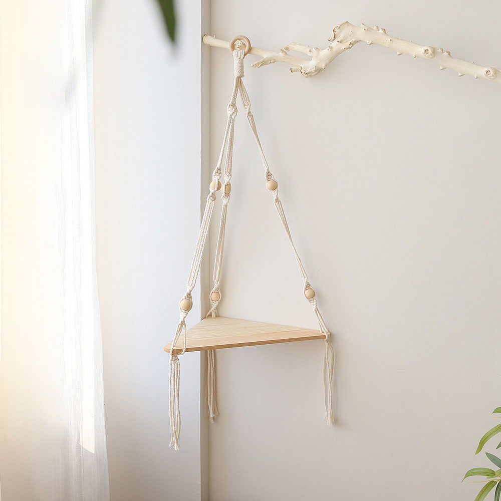 macrame wall hanging boho aesthetic corner shelf roomtery