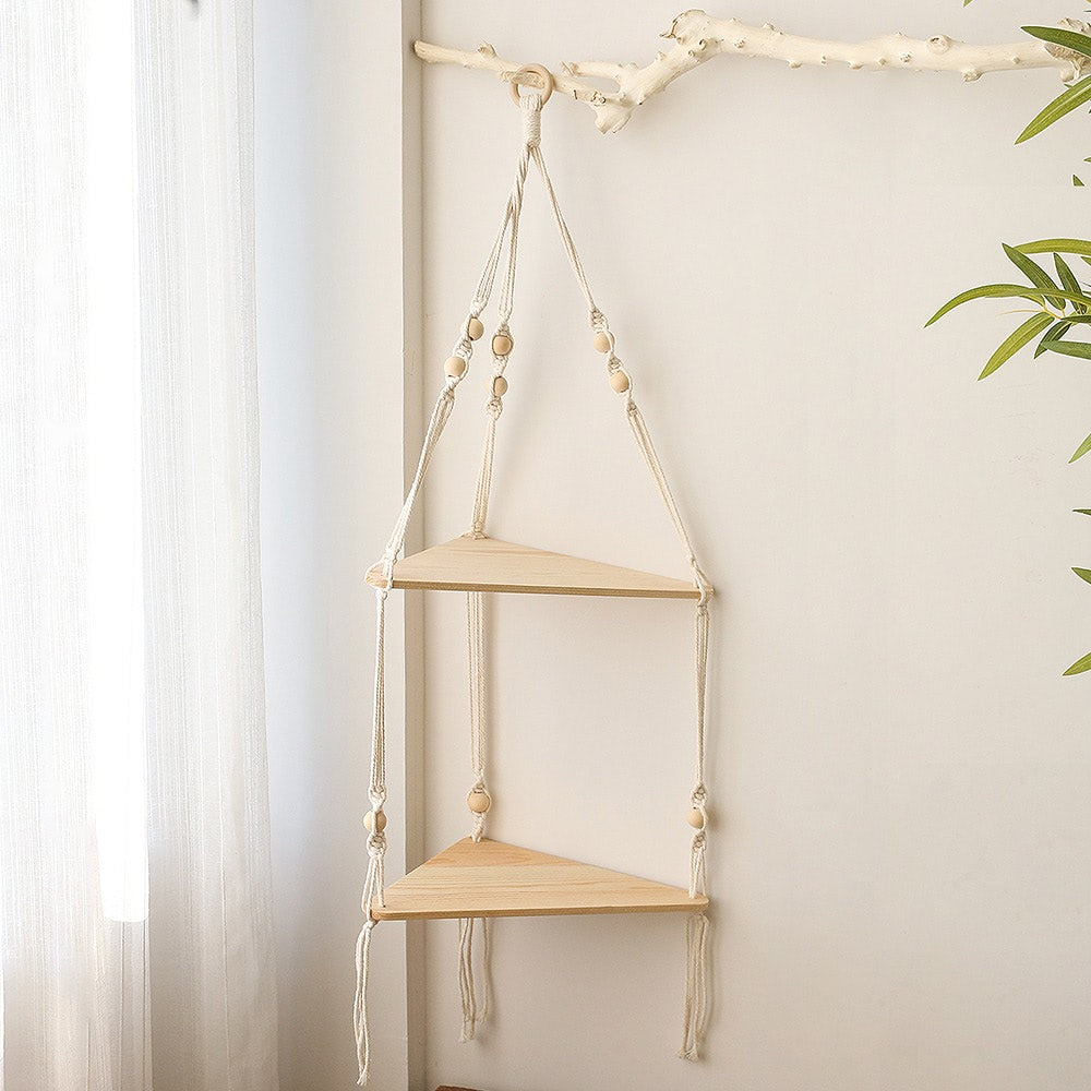 macrame wall hanging boho aesthetic corner shelf roomtery