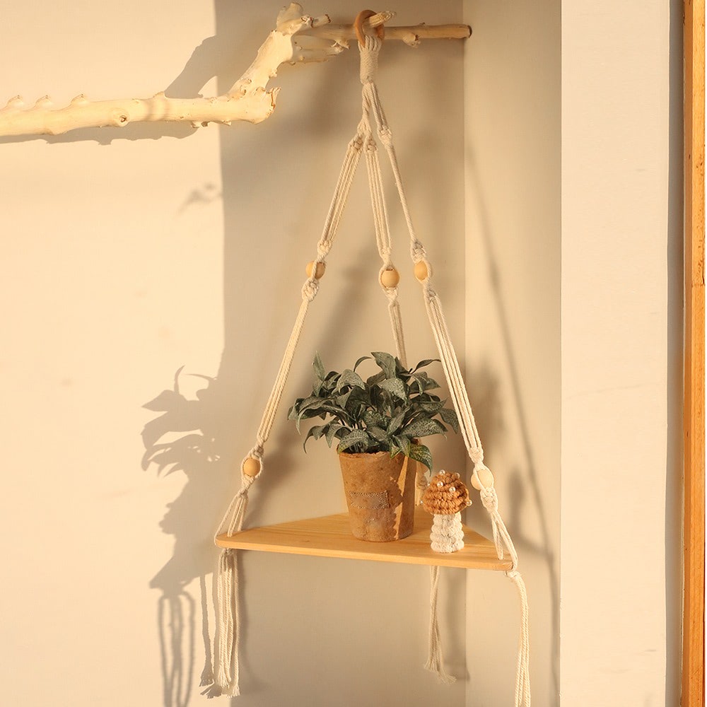 macrame wall hanging boho aesthetic corner shelf roomtery