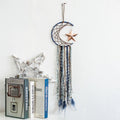 blue moon and brass star feather decorated macrame dream catcher decor roomtery