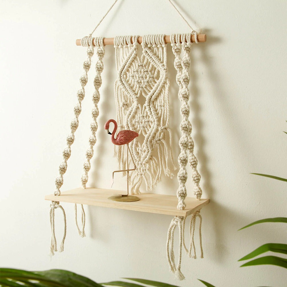 macrame wall hanging shelf boho aesthetic room decor roomtery