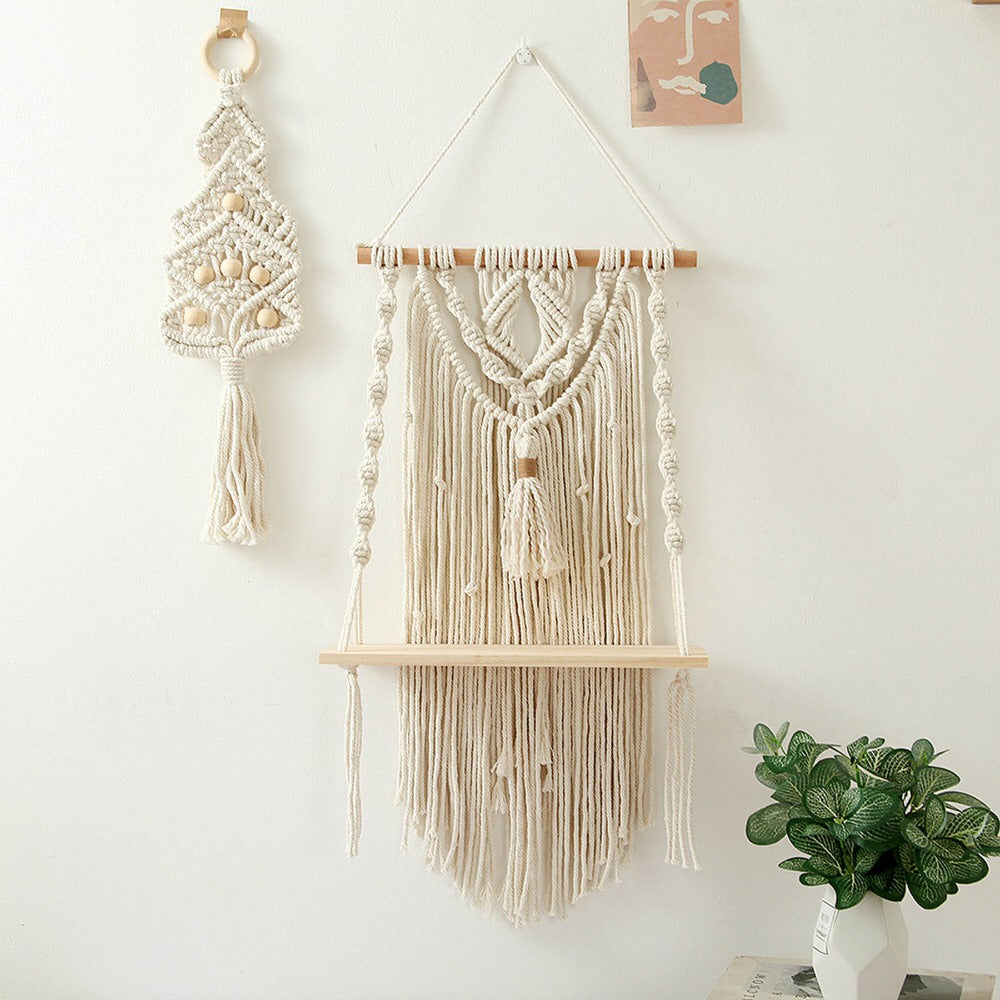 macrame wall hanging shelf boho aesthetic room decor roomtery