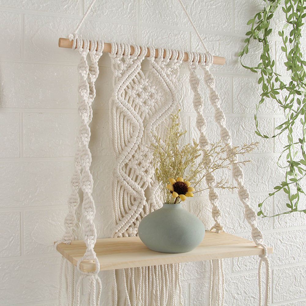 macrame wall hanging shelf boho aesthetic room decor roomtery