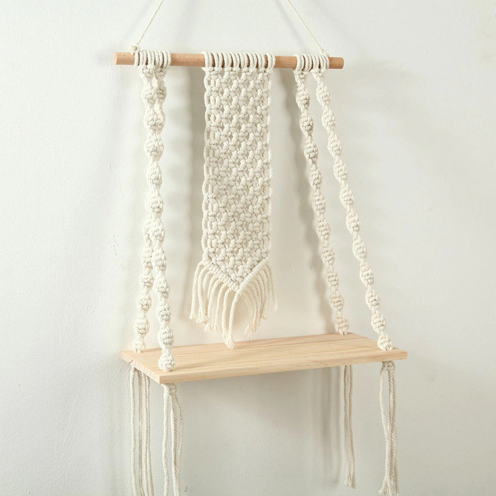 macrame wall hanging shelf boho aesthetic room decor roomtery