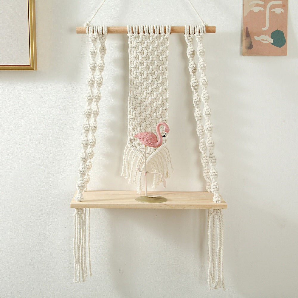 macrame wall hanging shelf boho aesthetic room decor roomtery