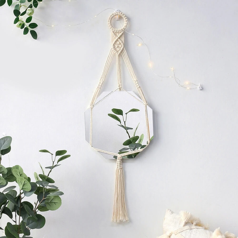 boho aesthetic wall hanging macrame decorative mirror roomtery