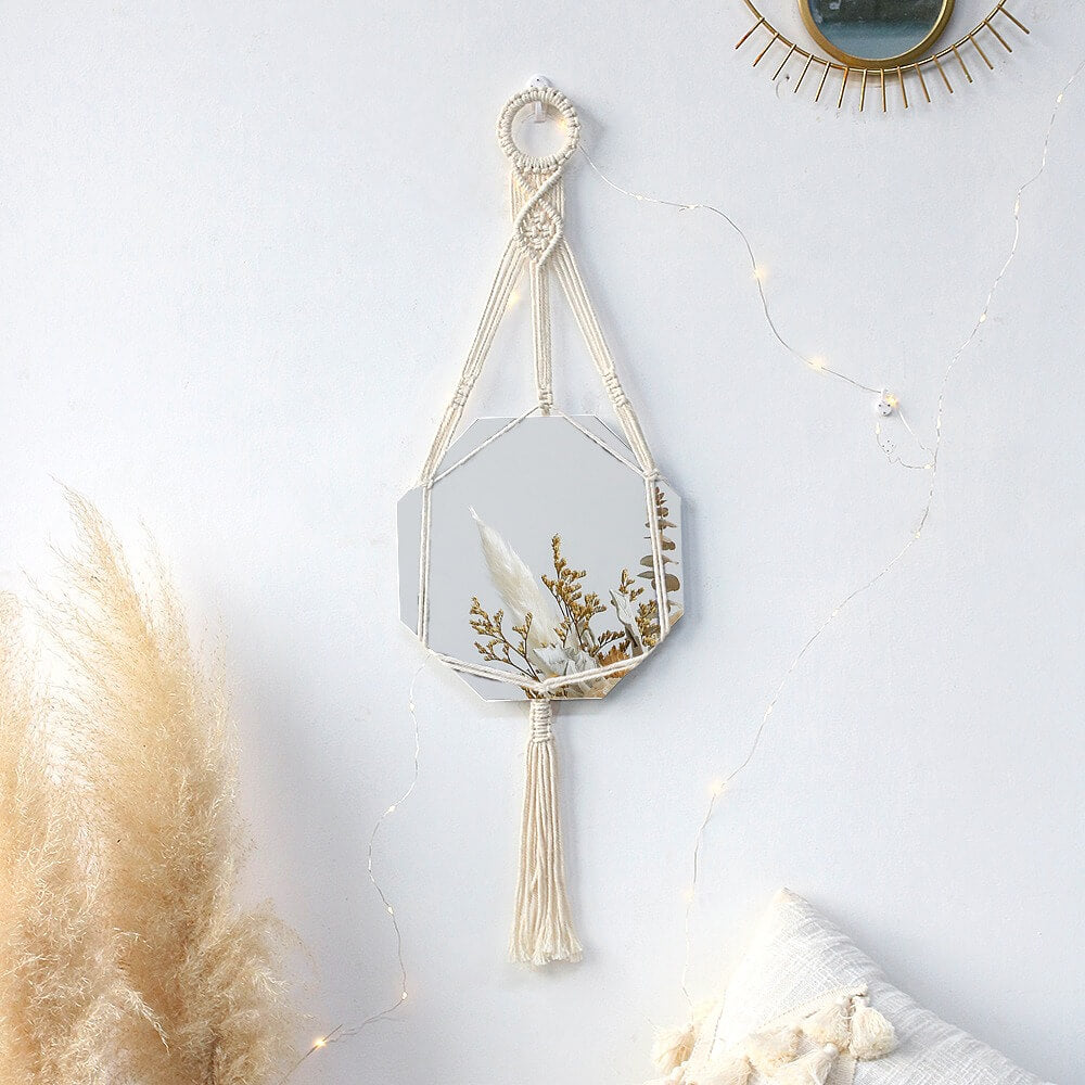boho aesthetic wall hanging macrame decorative mirror roomtery