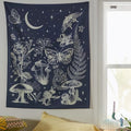 night magic forest flora and fauna monochrome tapestry fairycore aesthetic room decor roomtery