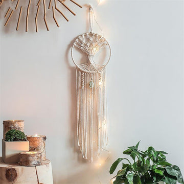 aesthetic macrame wall hanging dream catcher tree shaped inside with crystal roomtery