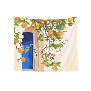 mandarines blue window se side watercolor oil print wall art roomtery