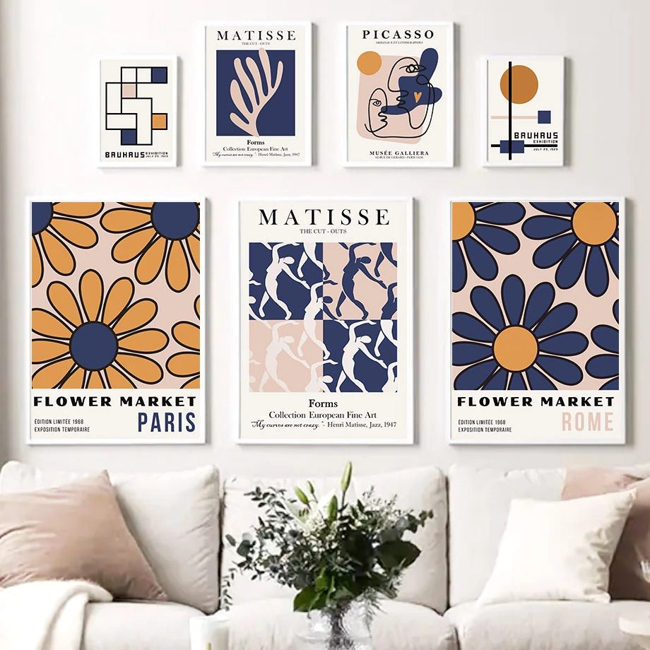 matisse morris yellow blue color themed gallery wall art aesthetic canvas posters roomtery