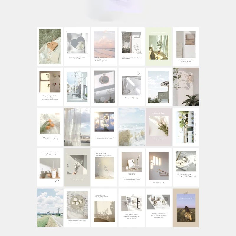 minimalist simple white wall collage cards set wall decor roomtery
