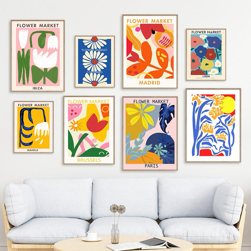 vibrant colorful flower market modern aesthetic canvas wall art prints roomtery