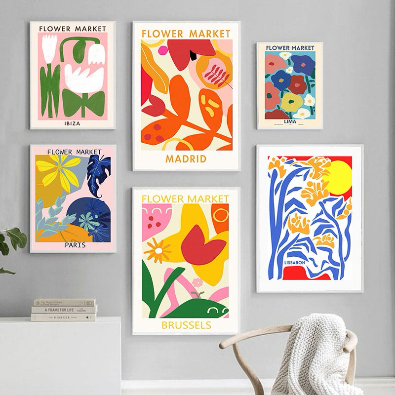 vibrant colorful flower market modern aesthetic canvas wall art prints roomtery
