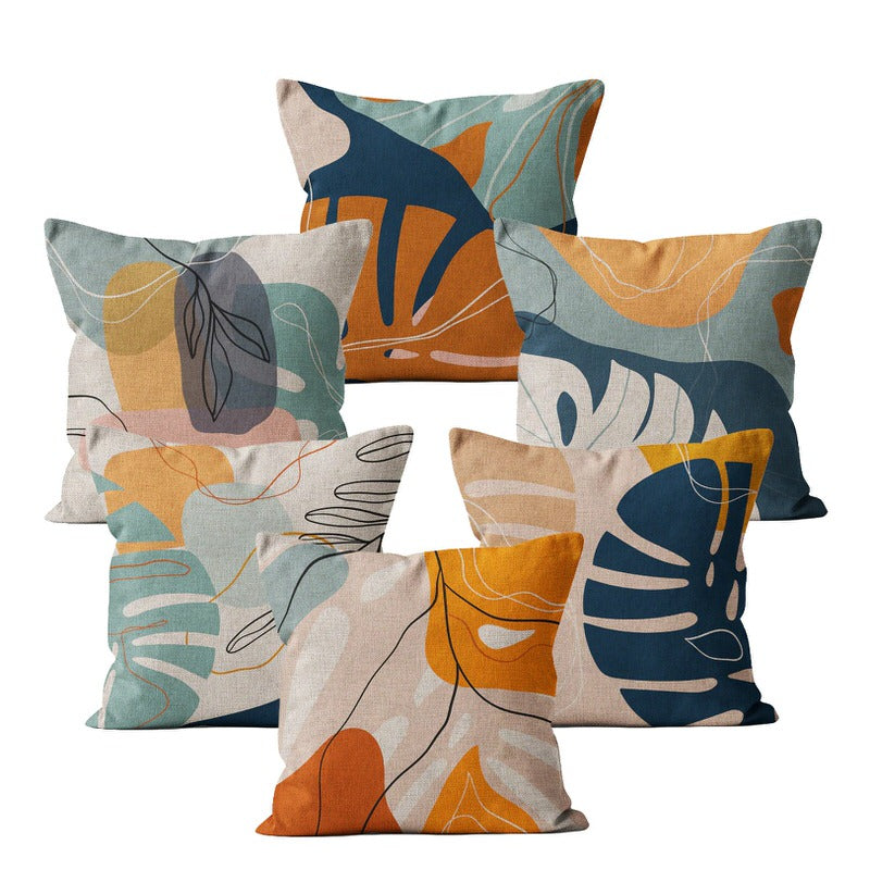 boho aesthetic outline leaves print cushion cover pillowcases roomtery