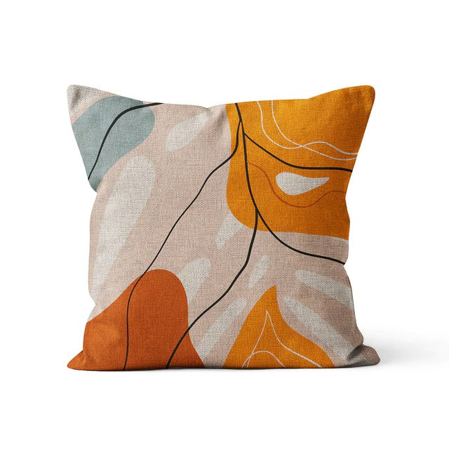 boho aesthetic outline leaves print cushion cover pillowcases roomtery