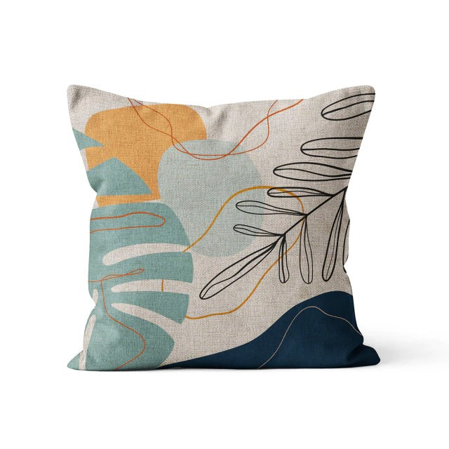 boho aesthetic outline leaves print cushion cover pillowcases roomtery