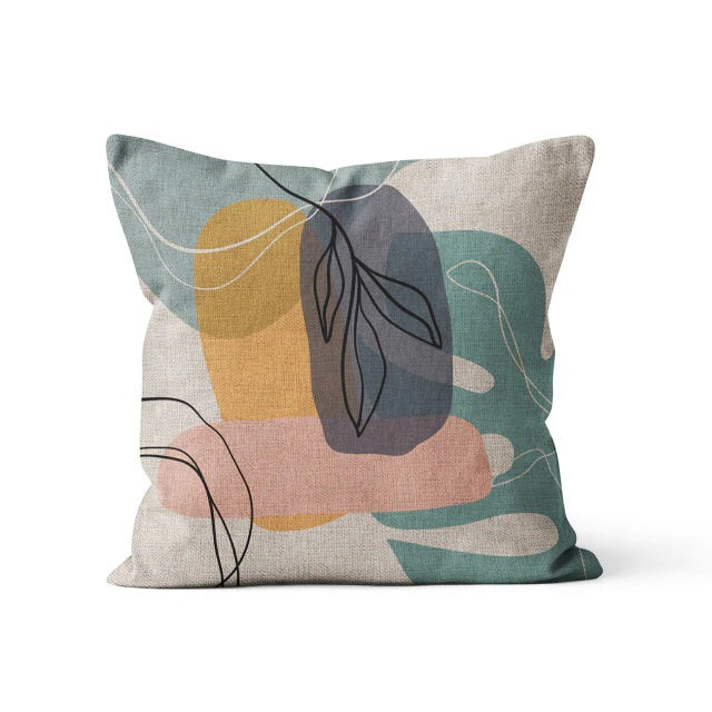 boho aesthetic outline leaves print cushion cover pillowcases roomtery