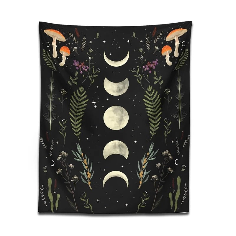 moon garden mushrooms aesthetic tapestry wall hanging decor roomtery