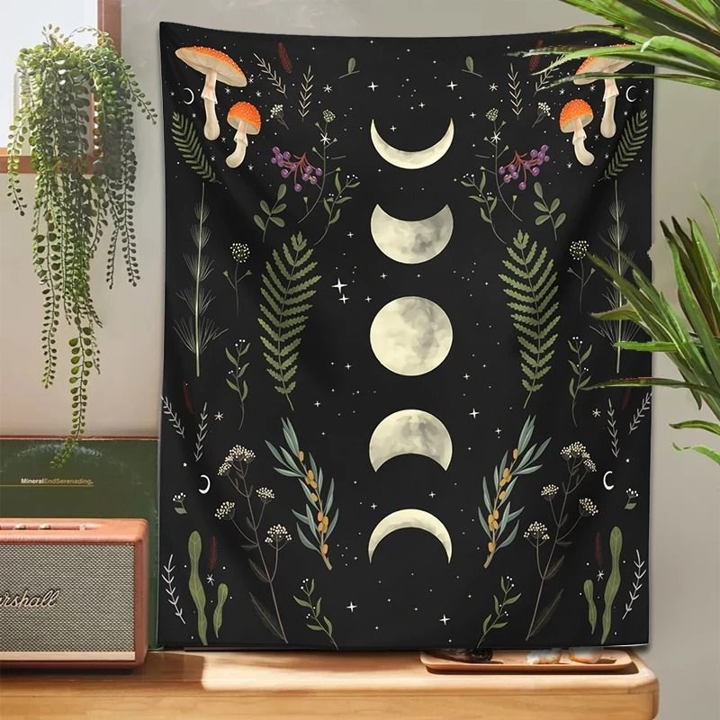 moon garden mushrooms aesthetic tapestry wall hanging decor roomtery
