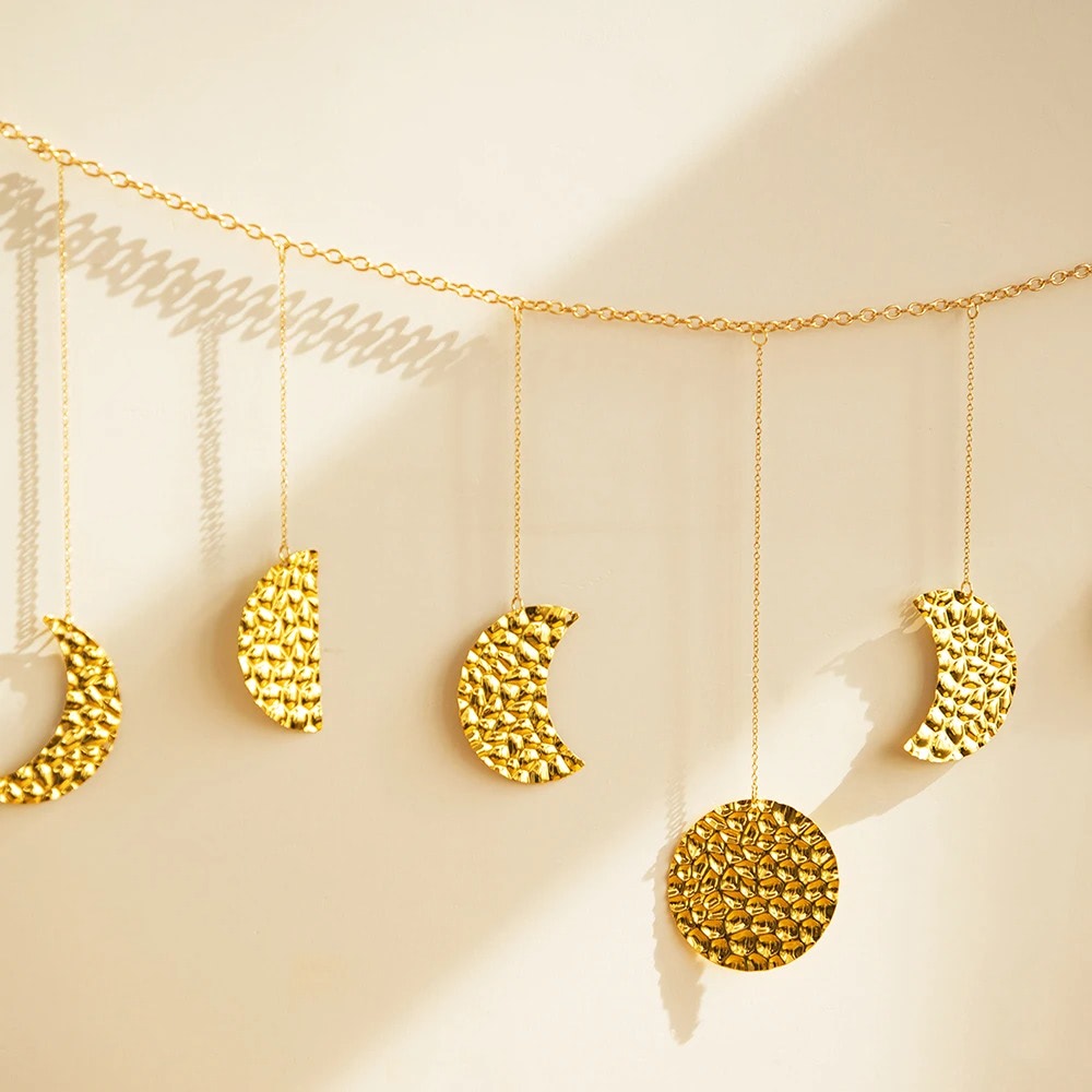 gold metal moon phases wall hanging aesthetic decor roomtery