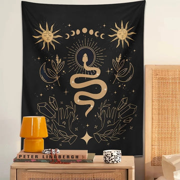 moon phases snake aesthetic tapestry wall hanging decor roomtery