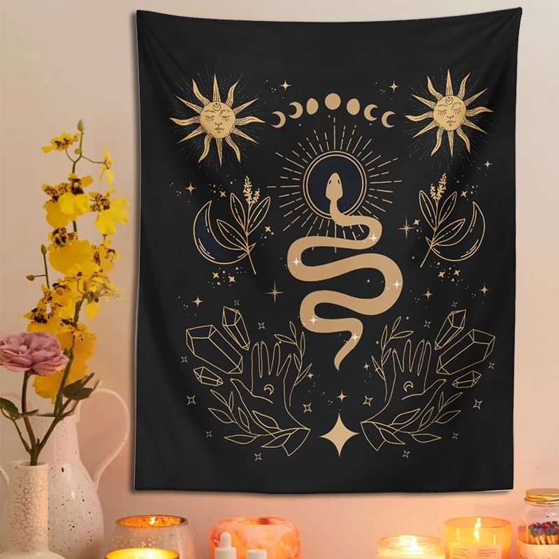 moon phases snake aesthetic tapestry wall hanging decor roomtery
